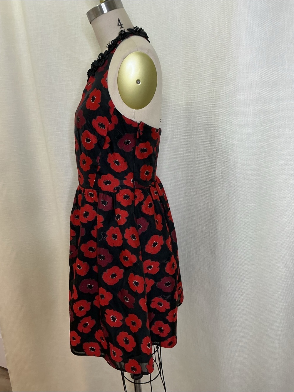 Kate Spade Floral Fit Flare Dress Size 2 Black Red Poppy Sleeveless Chic - Picture 3 of 10